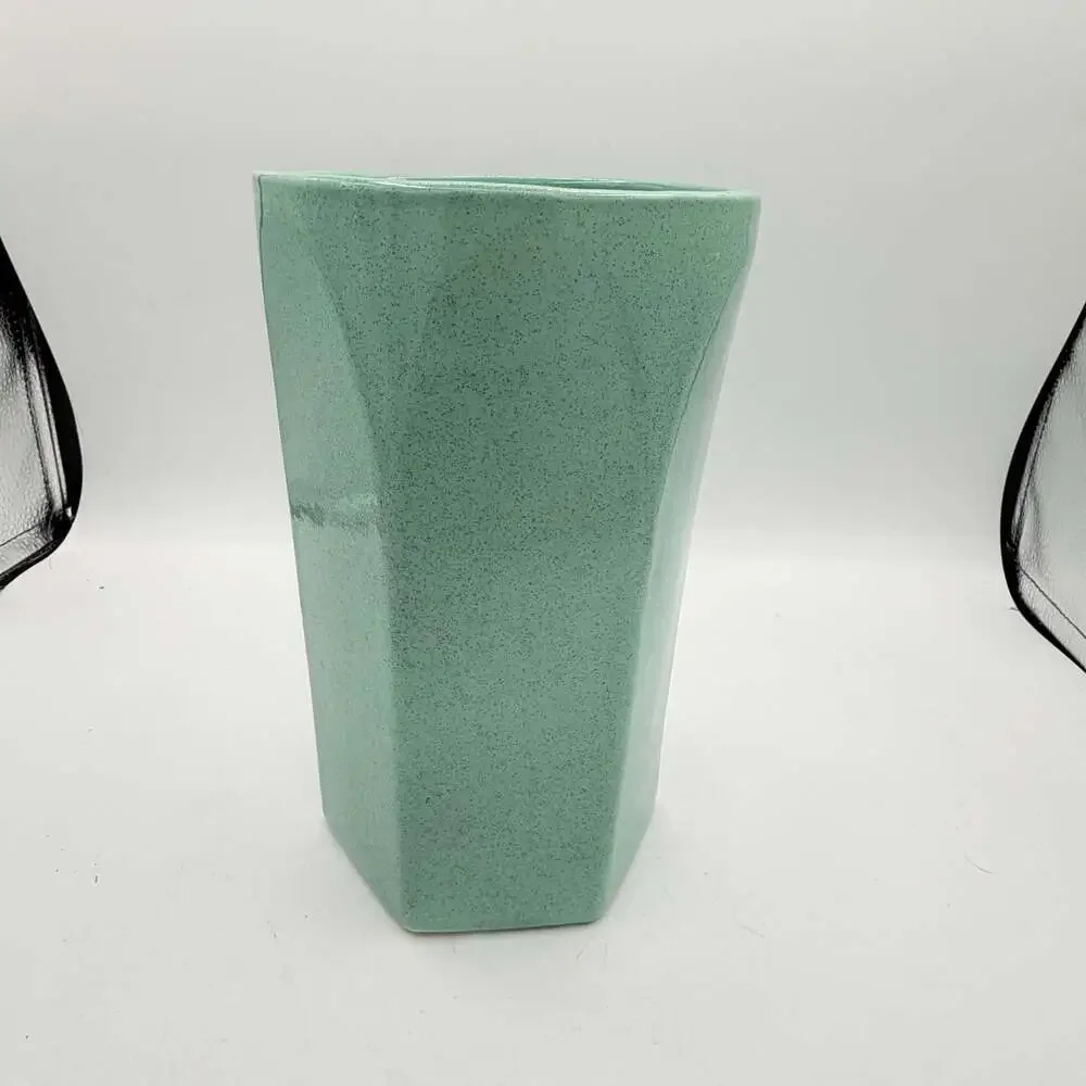 vintage Pfaltzgraff hexagon-shaped ceramic planter vase Speckled Aqua Green